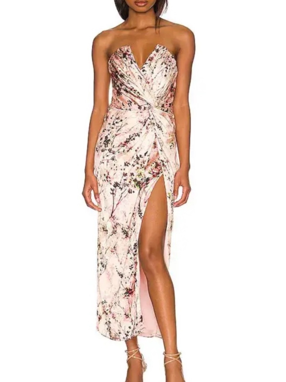 Katie may NWT come on home pink botanical floral plunge strapless midi dress XS